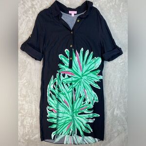 Lilly Pulitzer Elexa Palm Crazy Printed Rayon Tunic Shift Shirt Dress - 12